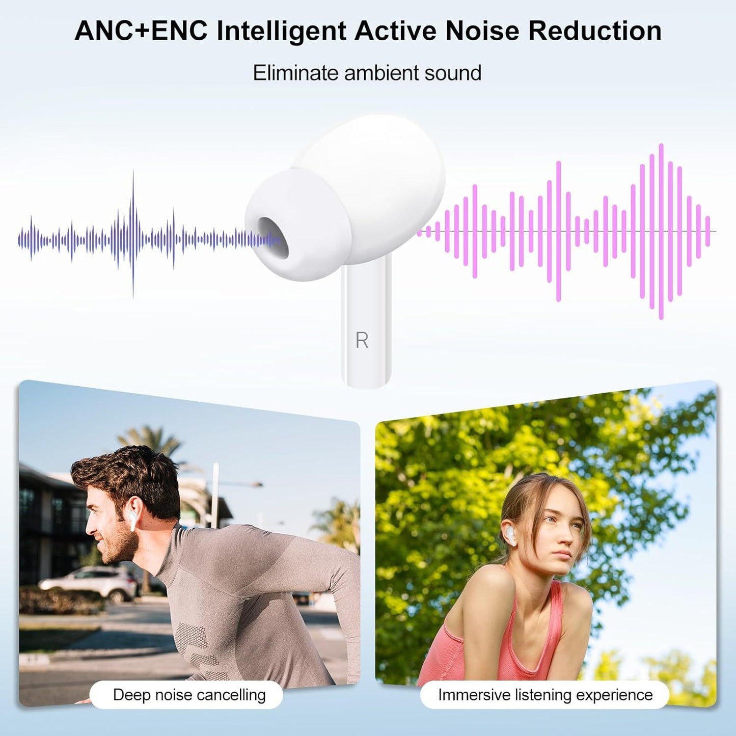 Wireless Earbuds, 5.4 Bluetooth Headphones With Touch Screen Ear Buds, ANC ENC Noise Cancelling Earbuds Headphones With Microphone, Wireless Bluetooth In Ear Earphones For Android IOS Phones - SlvmWrld Sauce