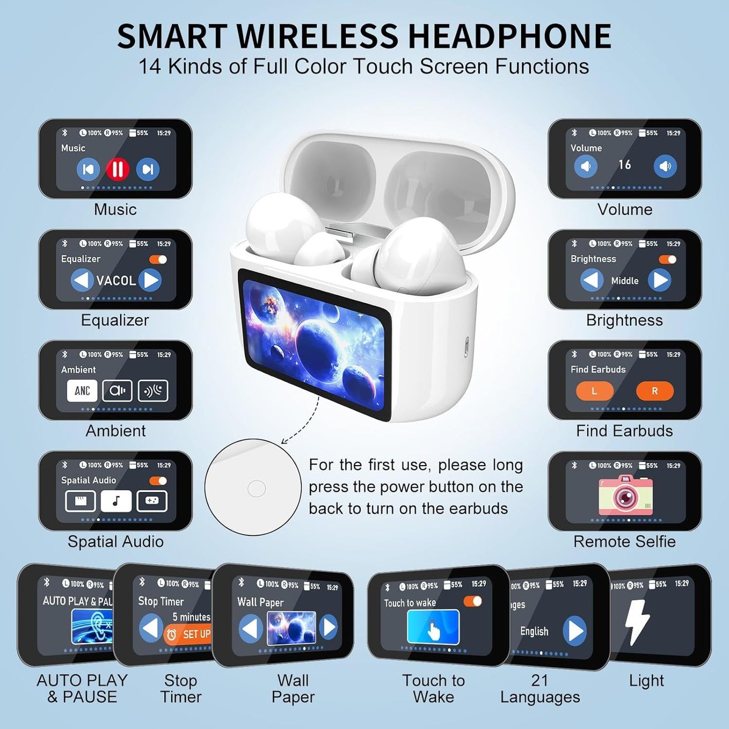 Wireless Earbuds, 5.4 Bluetooth Headphones With Touch Screen Ear Buds, ANC ENC Noise Cancelling Earbuds Headphones With Microphone, Wireless Bluetooth In Ear Earphones For Android IOS Phones - SlvmWrld Sauce